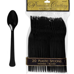 Black Re-usable Plastic Spoons - pk20