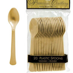 Gold Re-usable Plastic Spoons - pk20