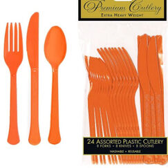 Orange Re-usable Plastic Cutlery Set for 8