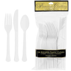 White Re-usable Plastic Cutlery Set for 8