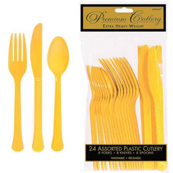 Yellow Re-usable Plastic Cutlery for 8