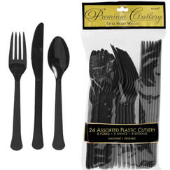 Black Re-usable Plastic Cutlery Set for 8