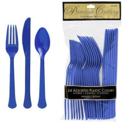 Royal Blue Re-usable Plastic Cutlery for 8