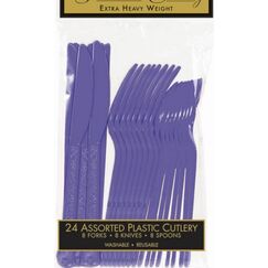 Purple Re-usable Plastic Cutlery Set for 8
