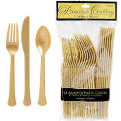 Gold Re-usable Plastic Cutlery for 8