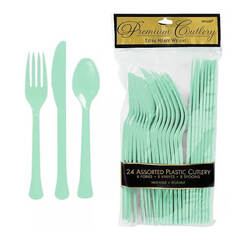 Mint Green Re-usable Plastic Cutlery for 8