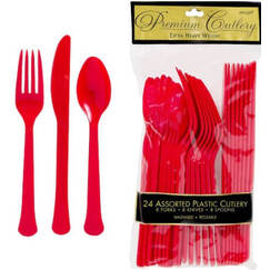 Red Re-usable Plastic Cutlery Set for 8