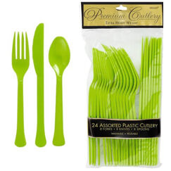 Lime Green Re-usable Plastic Cutlery for 8