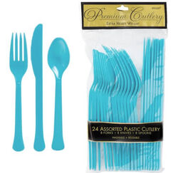Caribbean Blue Re-usable Plastic Cutlery for 8
