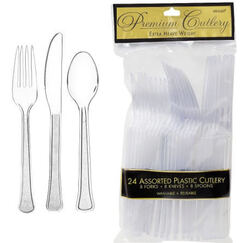 Clear Re-usable Plastic Cutlery for 8
