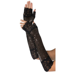 20's Long Black Fingerless Gloves