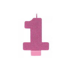 Glitter Pink Number 1 Candle