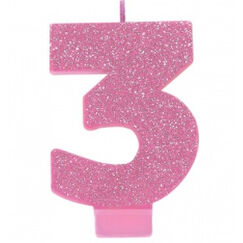 Pink Glitter Number 3 Candle
