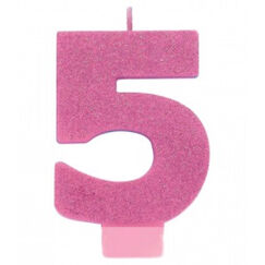 Pink Glitter Number 5 Candle