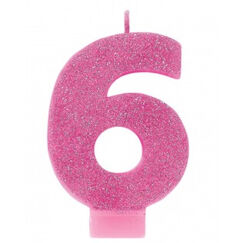 Pink Glitter Number 6 Candle