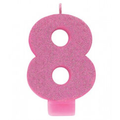 Pink Glitter Number 8 Candle