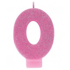 Pink Glitter Number 0 Candle
