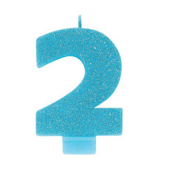 Number 2 Blue Glitter Candle