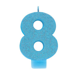 Number 8 Blue Glitter Candle