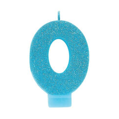 Number 0 Blue Glitter Candle