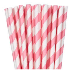 Pink White Stripe Paper Straws - pk24