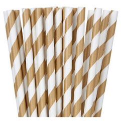 Gold White Stripe Paper Straws - pk24