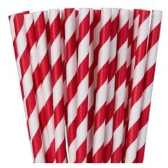 Red White Stripe Paper Straws - pk24