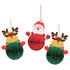 Hanging Santa & Reindeer Decorations (pk3)