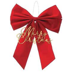 Merry Christmas Fabric Red Bow (36cm)