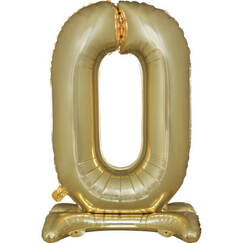 White Gold Number 0 Standing Balloon (76cm)
