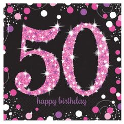 Sparkling Pink 50 Birthday Napkins - pk16