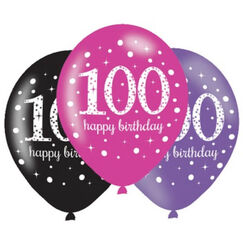 Sparkling Pink 100th Balloons - pk6