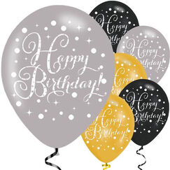 Sparkling Black Birthday Balloons - pk6