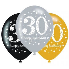 Sparkling Black 30 Birthday Balloons - pk6