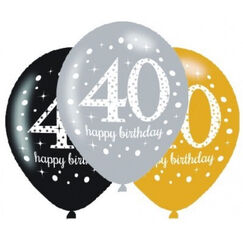 Sparkling Black 40 Birthday Balloons - pk6