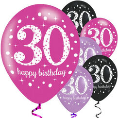 Sparkling Pink 30 Birthday Balloons - pk6