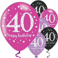 Sparkling Pink 40 Birthday Balloons - pk6