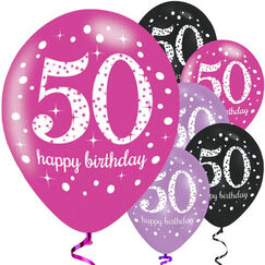 Sparkling Pink 50 Birthday Balloons - pk6