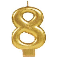 Number 8 Metallic Gold Candle