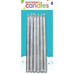 Metallic Silver Tall Candles - pk12