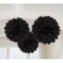 Hanging Black Fluffy Balls - pk3