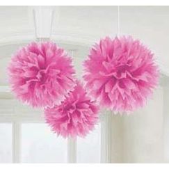 Bright Pink Hanging Fluffy Balls (pk3)