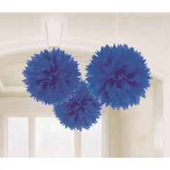 Royal Blue Hanging Fluffy Balls (pk3)