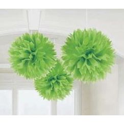 Hanging Lime Green Fluffy Balls - pk3