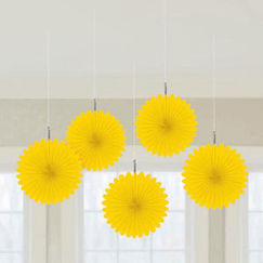 Yellow Mini Fan Decorations - pk5