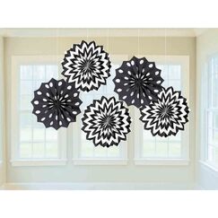 Black & White Hanging Fans (20cm) - pk5