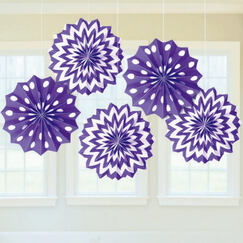 Purple & White Hanging Fans (20cm) pk5