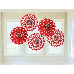Red & White Hanging Fans (20cm) pk5