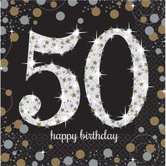 Sparkling Black 50 Birthday Napkins - pk16