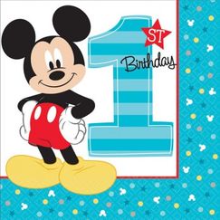 Large Mickey Mouse 1st Birthday Napkins - pk16